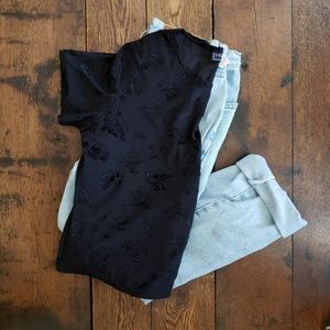 Vintage Black Short-Sleeved T with Velvet Flowers